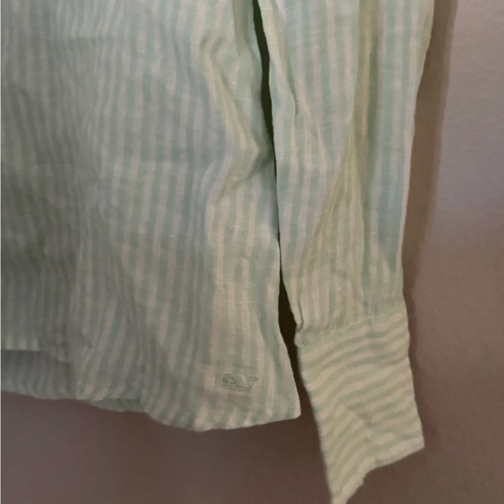 Vineyard Vines Women's Light Green Striped Linen Button Down Shirt size 4 - Picture 4 of 5